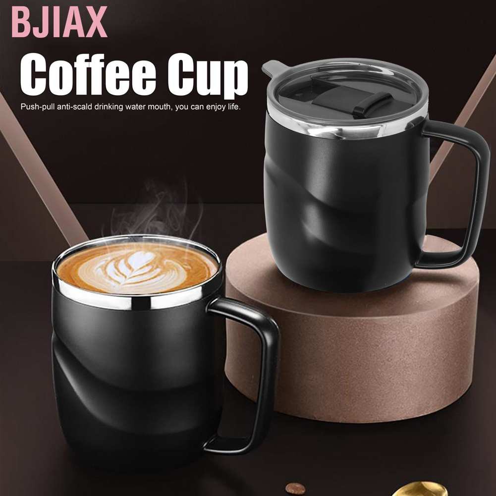 Cốc Uống Cà Phê Bằng Thép Không Gỉ 14oz Có Nắp Đậy Tiện Dụng Đen