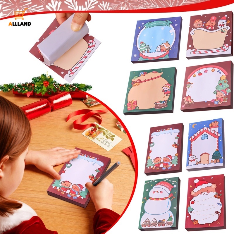 Set 50 Tập Giấy Ghi Chú Họa Tiết Ông Già Noel/Người Tuyết Hoạt Hình Dày Dặn