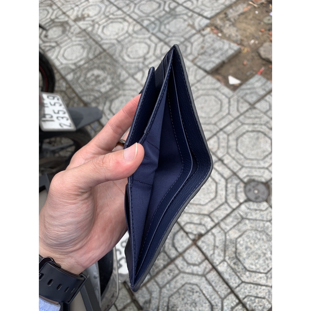 Ví da nam MASAMU Bulk màu xanh Navy dạng đứng 3 ngăn