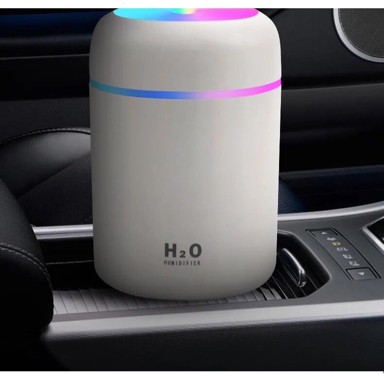 Máy Xông tinh dầu phun sương khuếch tán tinh dầu mini tạo ẩm không khí H20 Humidifier 300ml - 2 chế độ phun, đèn ngủ LED