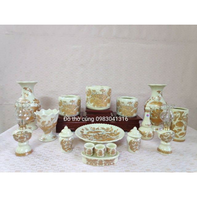 Bộ đồ thờ sen vàng kim BÁT TRÀNG
