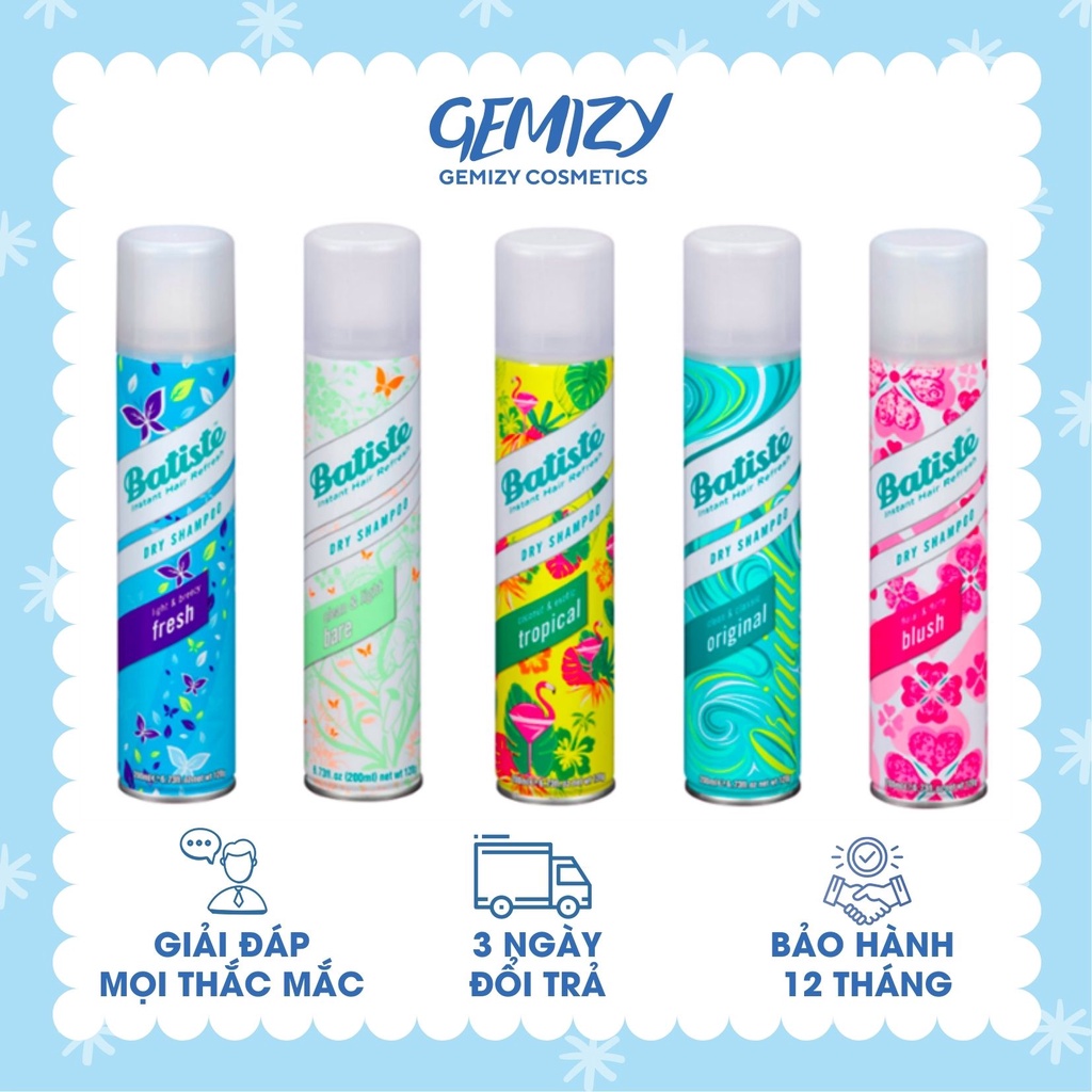 Dầu gội khô Batiste Dry Shampoo Mỹ 200ml &amp; chai 50ml mini Original, De Frizz - Gemizy Shop