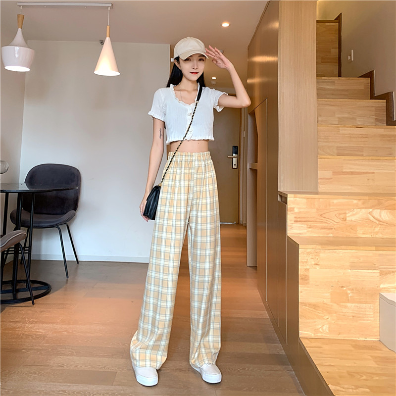 Plaid casual pants Korean loose fashion wide-leg pants