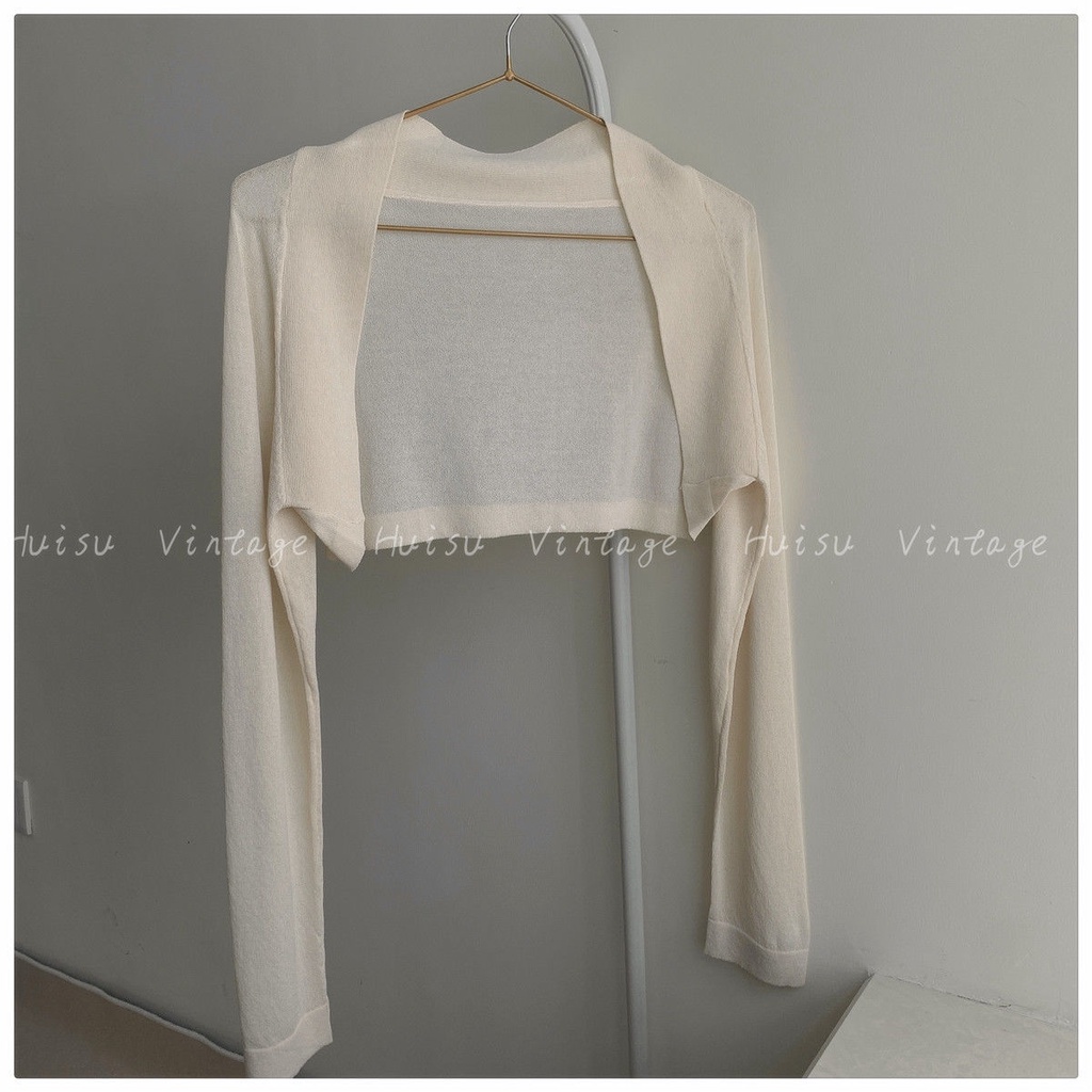 [F &amp; X] Áo Khoác Cardigan Ngắn Bằng Lụa Lạnh Mỏng Phong Cách Pháp Mùa Hè