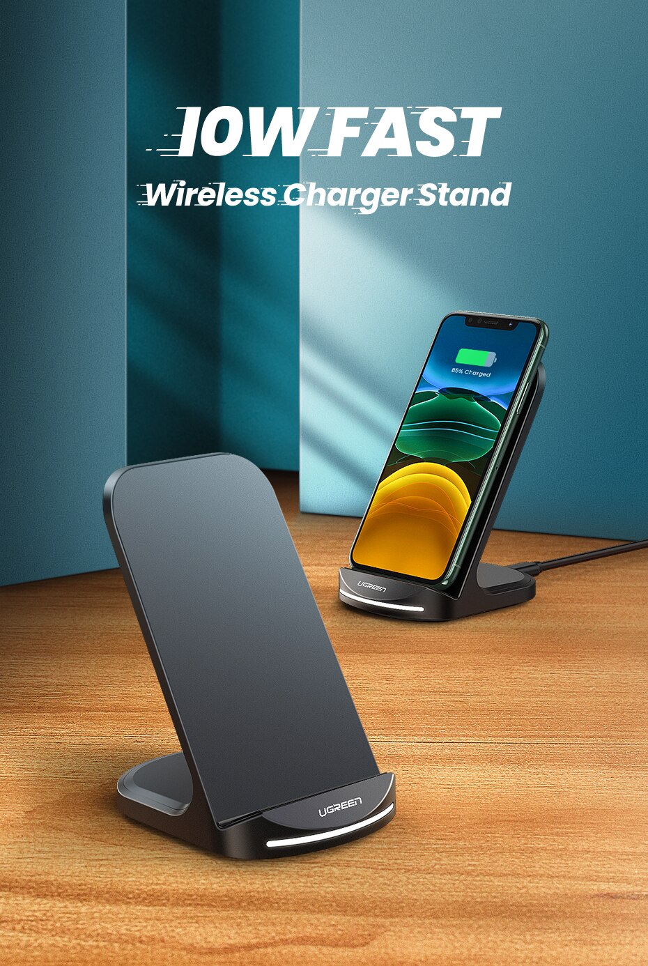 UGREEN Qi Wireless Charger Stand for iPhone 11 Pro X XS 8 XR Samsung S9 S10 S8 S10E Phone Charger Fast Wireless Charging Station