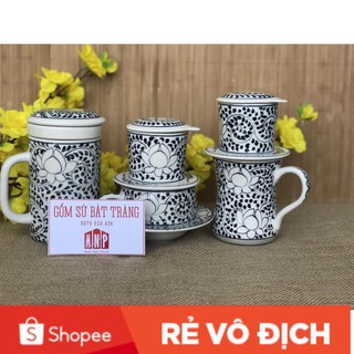 Bộ 3 cốc lọc trà- Cafe phin- cafe sữa Sứ Bát Tràng Hoa sen