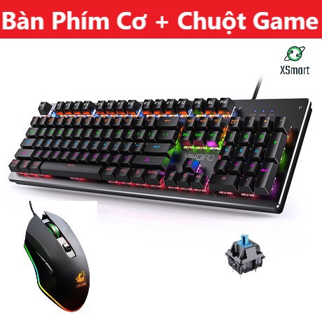 Bộ Bàn Phím Cơ H650 Và Chuột Chơi Game V1 Cao Cấp, Phím Cơ Blue Switch Led 10 Chế Độ Đổi Màu Siêu Đẹp - XSmart