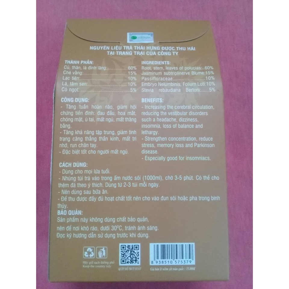 Trà đinh lăng Thái Hưng - 25 túi x 5g (cho người mất ngủ) | BigBuy360 - bigbuy360.vn