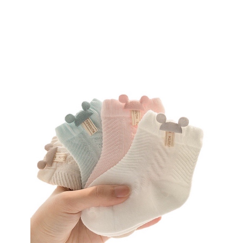 Tất Lưới Cho Bé In Hình Mickey Màu Pastel Hàn Quốc Siêu Xinh
