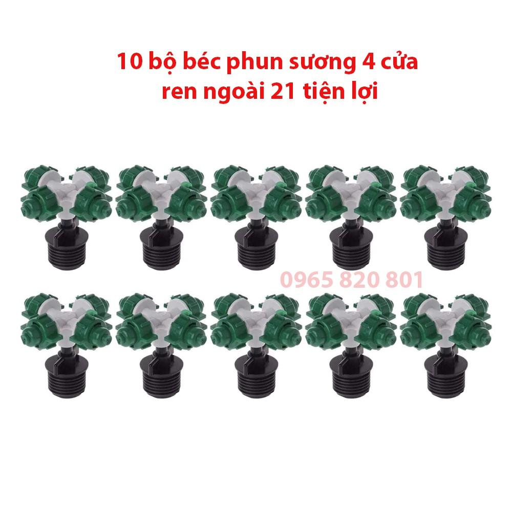 [ 10 chiếc ] Béc phun sương 4 cửa kèm chân ren 21 tiện lợi