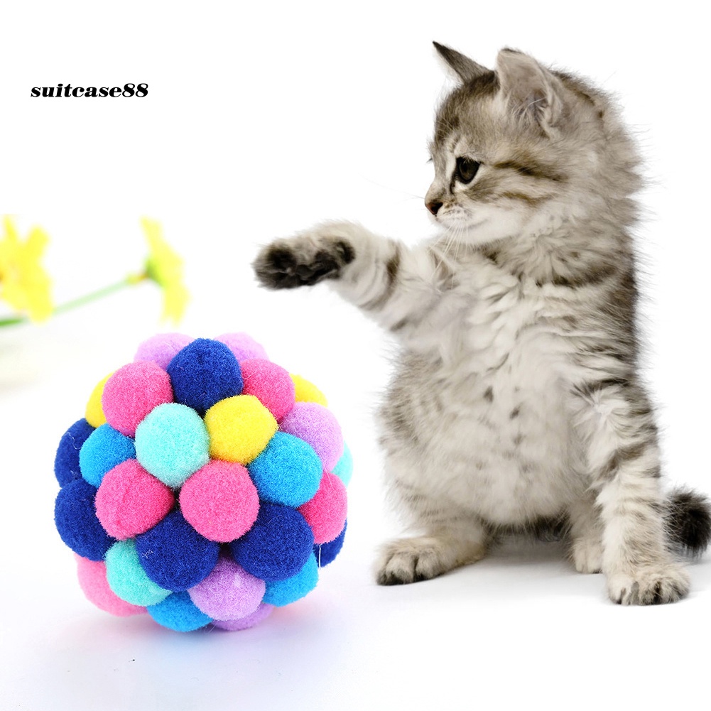 【SU】 Pet Cats Kitten Handmade Bells Bouncy Ball Molar Chewing Interactive Play Toy