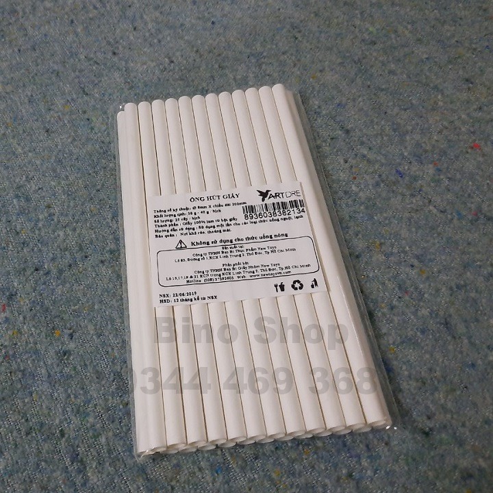 25 Ống Hút Giấy Trơn Phi 8mm