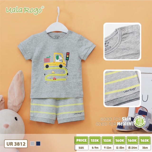 Bộ cộc tay be strai uala rogo (6m-3 y)