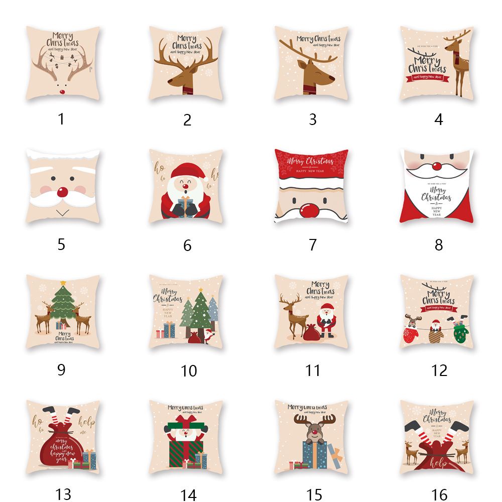Vỏ gối in họa tiết ông già noel/tuần lộc/cây thông hoạt hình dễ thương dùng trang trí giáng sinh