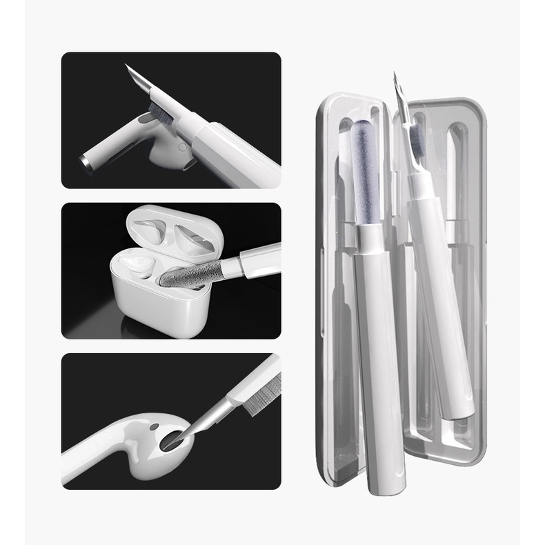 Bút Làm Sạch Tai Nghe Bluetooth Có Đầu Cọ Mềm Nhỏ Gọn Dành Cho Airpods 1 / 2 / 3 / Pro Bút Vệ Sinh Tai Nghe Airpods Cầm Tay