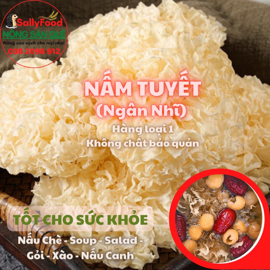 Nấm Tuyết Khô Nguyên Bông SallyFood 125g  Loại 1 To 30-40g/Bông – Nấu Chè, Soup, Salad - Nông Sản Quê