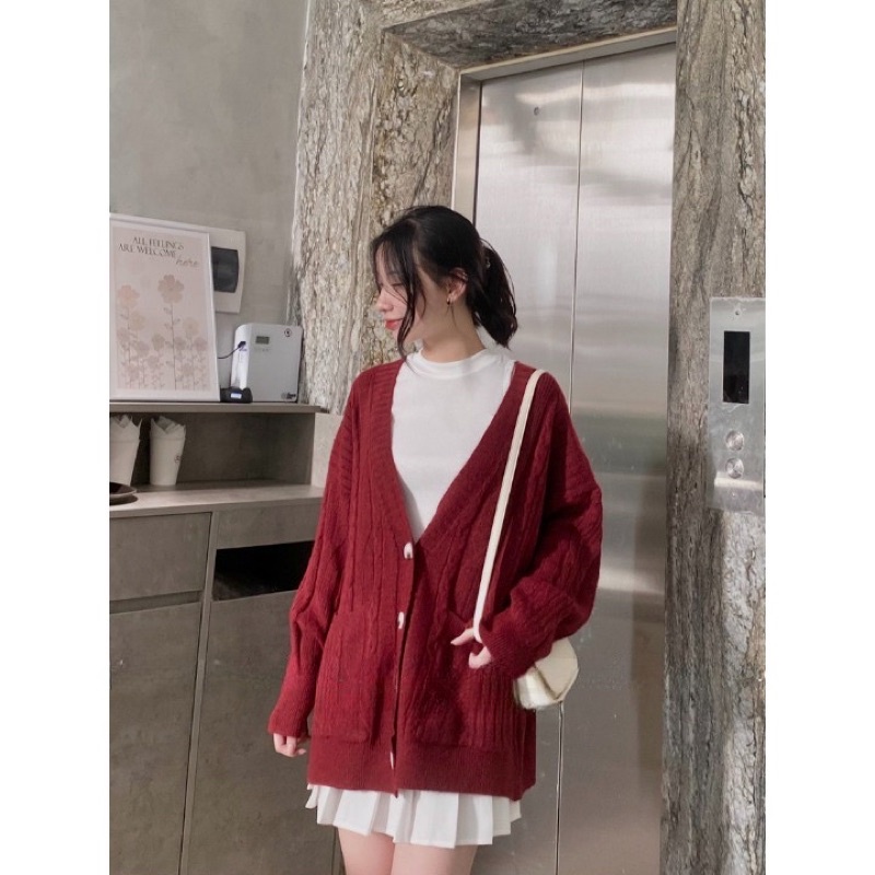 Áo Cardigan nữ len thừng dáng dài from rộng hàng Quảng Châu loại 1 - Hàng có sẵn