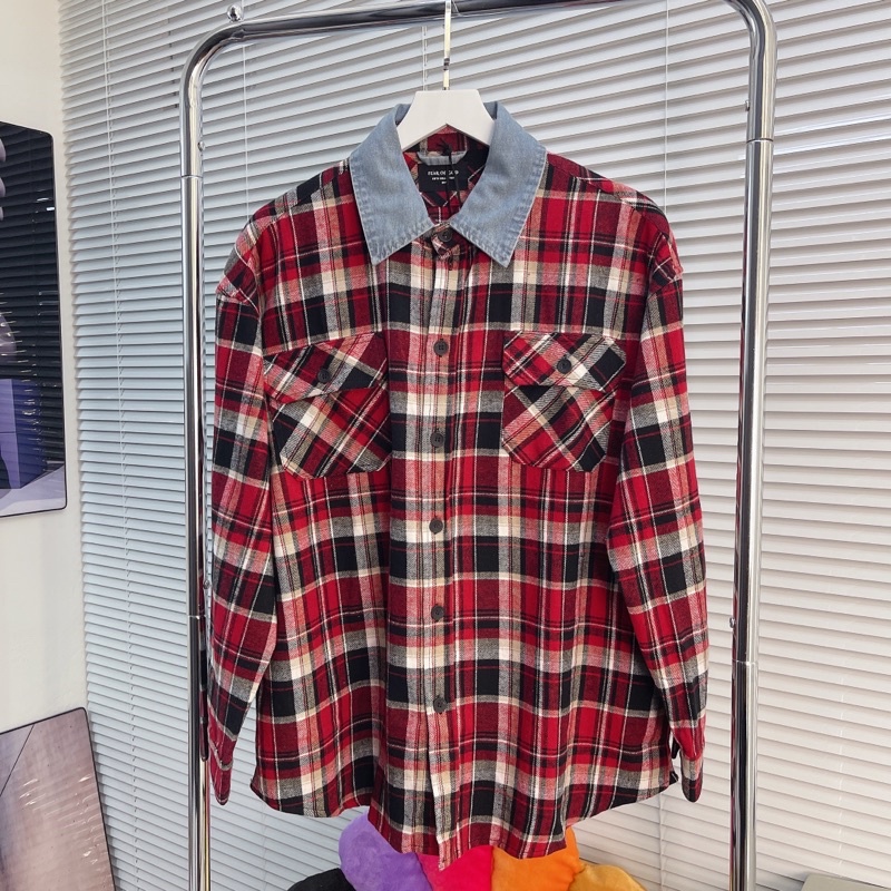 ⚡️[Mirror Quality] - Áo sơ mi Fear of God 6th Collection Plaid Oversized Heavy Flannel Shirt With Denim, áo flannel FOG