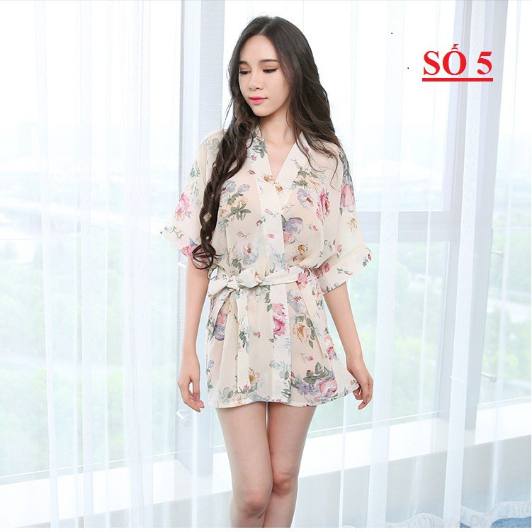 Áo choàng ngủ sexy kimono chiffon hoa 🔥FREESHIP 50K🔥 váy ngủ sexy giá rẻ đồ ngủ cao cấp freesize dưới 60kg