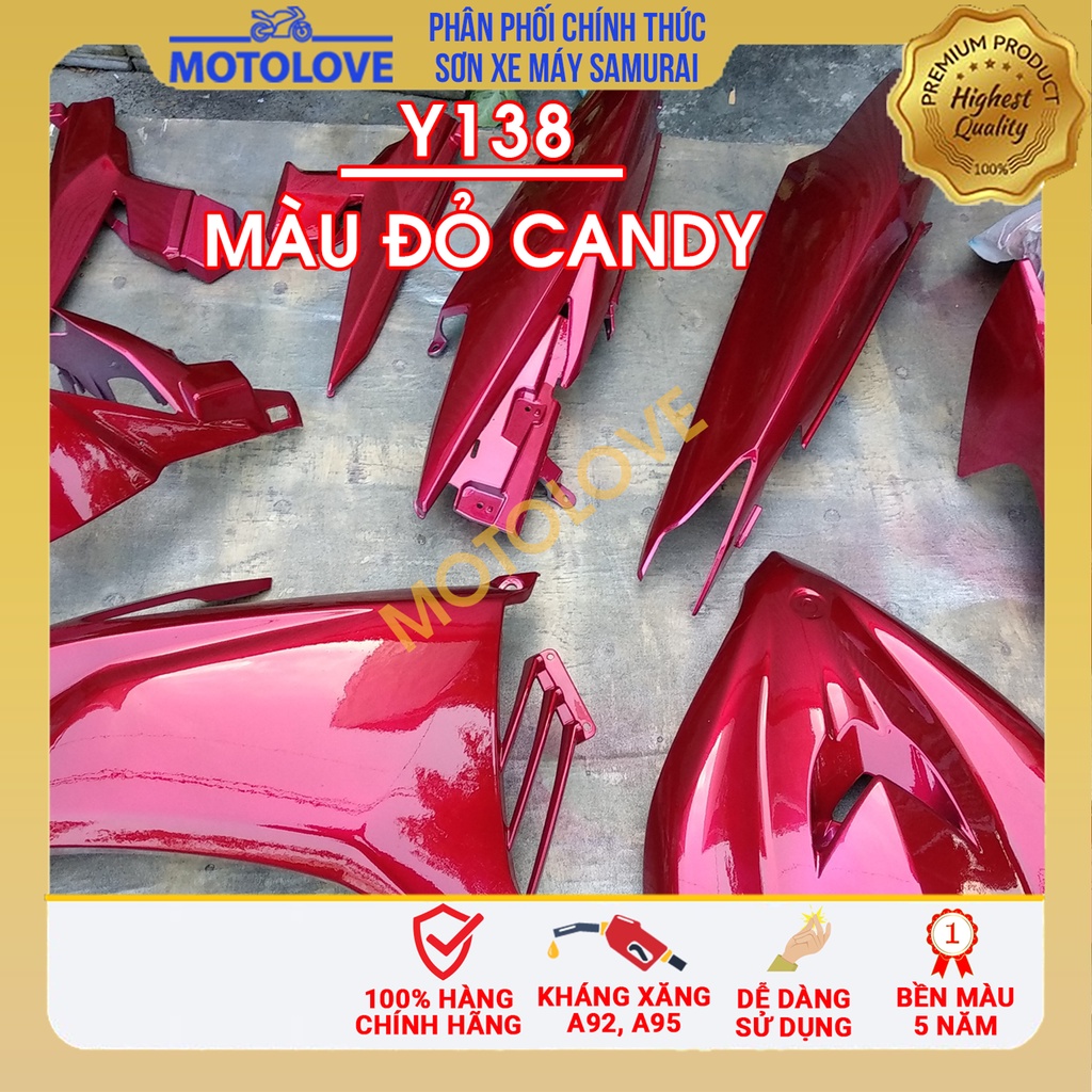 Sơn xịt Samurai màu Candy Đỏ - Y138 (cần dùng với nền màu Bạc) (400 ml) nhập khẩu từ Malaysia.