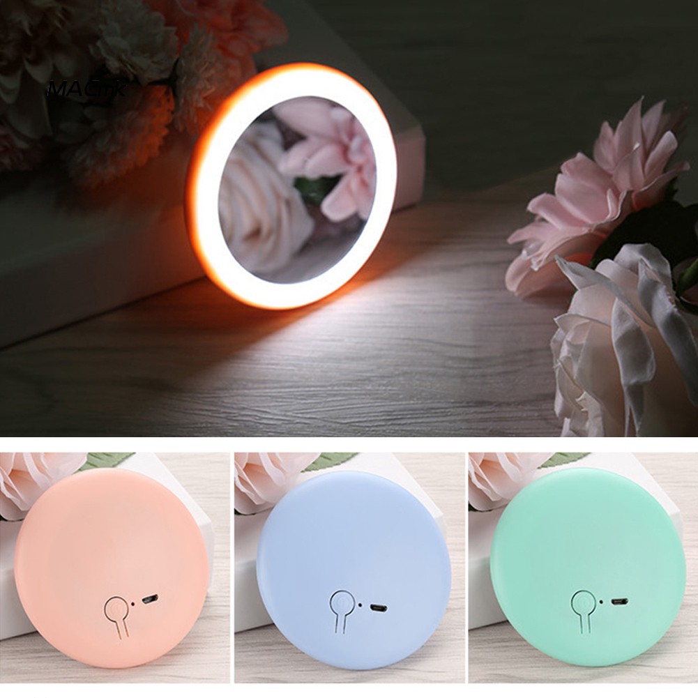 Gương trang điểm mini cầm tay HD có thể sạc lại với 12 bóng đèn LED