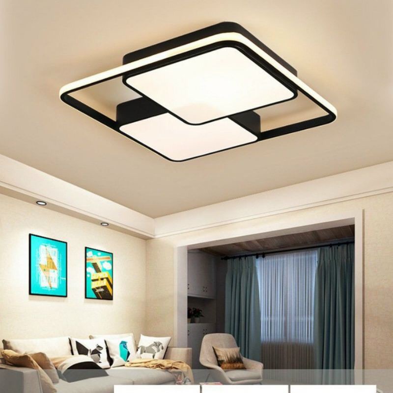Đèn trần hình vuông,Đèn Led ốp trần ánh sáng 3 màu trang trí phòng khách phòng ngủ có điều khiển từ xa