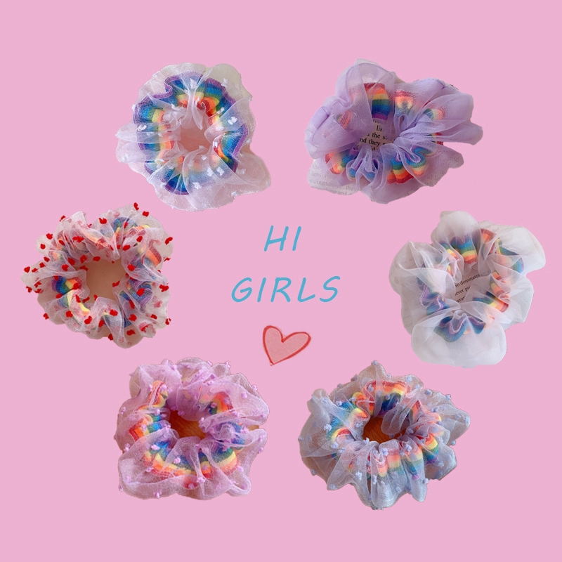 Dây buộc tóc chiffon Hishop in hoa cúc nhiều màu cho nữ