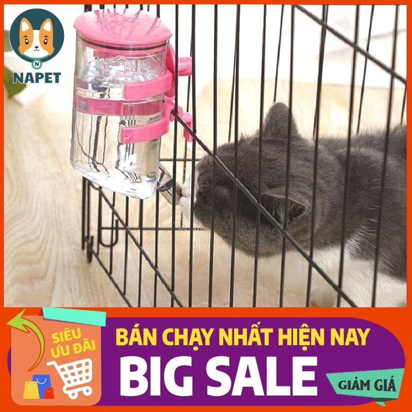 Bình nước treo chuồng tự động cho chó mèo 350 ml chất liệu nhựa cao cấp
