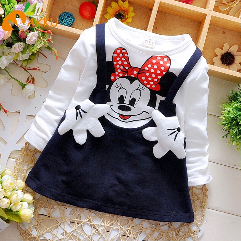 Set Áo Thun Tay Ngắn In Hình Chuột mickey + Chân Váy Xòe Cho Bé Gái akku