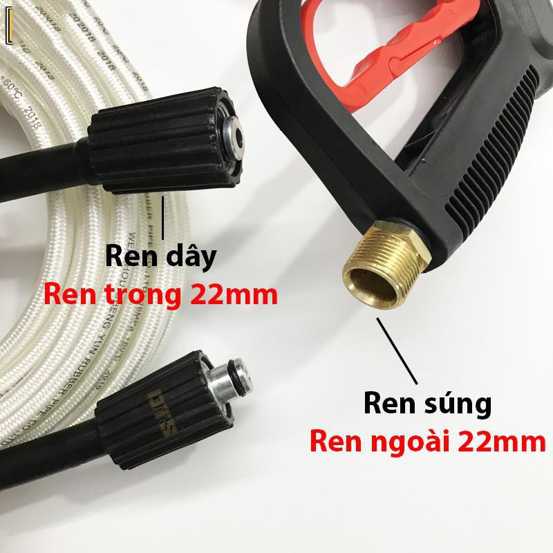 Dây cao áp rửa xe 2 đầu ren 22mm cốt 15mm chiều dài 15m-20m-30m tặng khớp nối dây