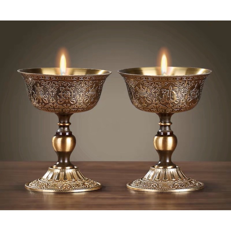 Chân đèn bàn thờ, chân nến cúng dường Mật Tông bằng đồng cao cấp - Rita shop