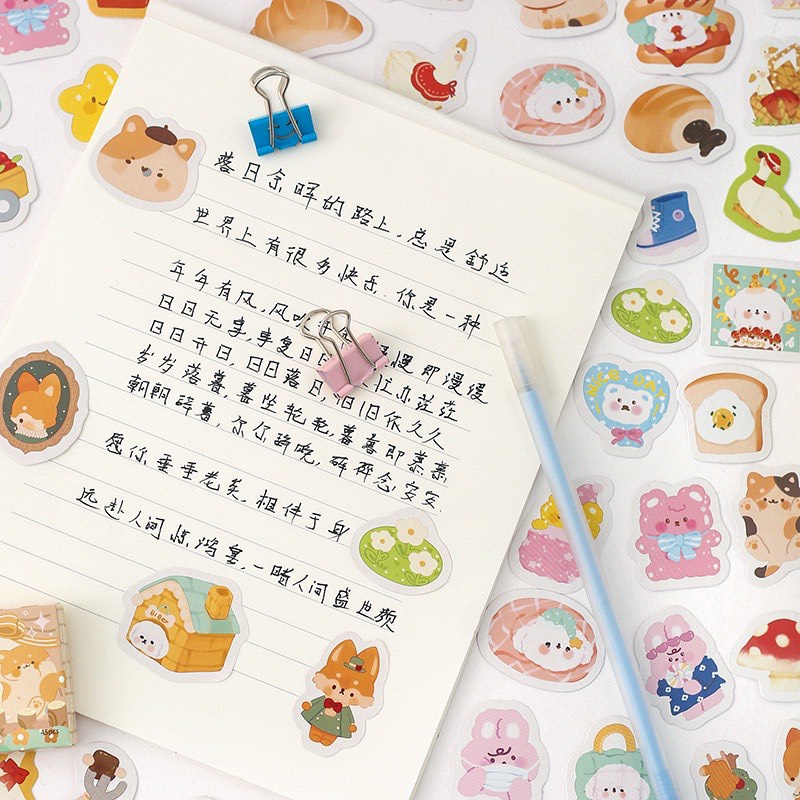 [HD32] Bộ 45 hình dán sticker Động Vật dễ thương trang trí sổ tay DIY