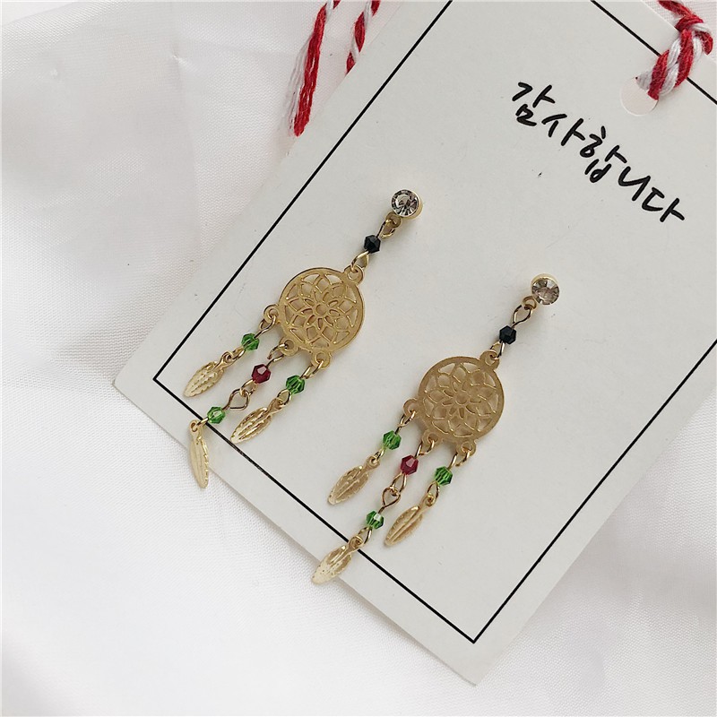 Bông Tai Hình Dreamcatcher Phối Tua Rua Dài Xinh Xắn