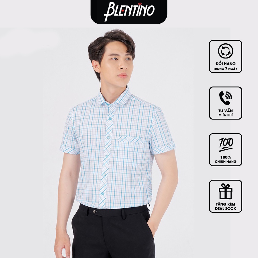 Áo Sơ Mi Nam Regular Fit Tay Ngắn Blentino BCV19 - Loại Công Sở Không Nhăn, Không Phai Màu, Dễ Sơ Vin