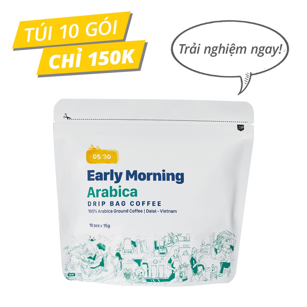 Coffee phin giấy arabica nguyên chất rang xay EARLY MORNING, cà phê phin túi lọc túi 10 gói | BigBuy360 - bigbuy360.vn