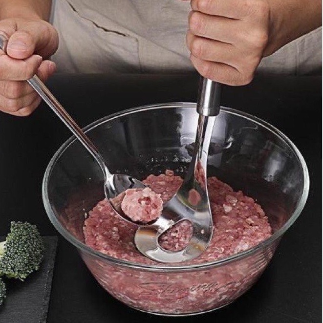Dụng cụ muỗng thìa làm thịt - Thìa Nặn Thịt Viên, Làm Mộc, Nĩa Nặn Mộc Có Móc - #thialammoc
