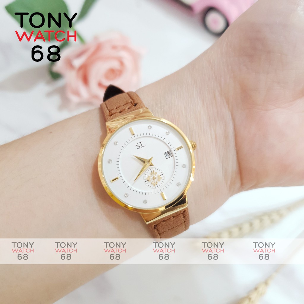 Đồng hồ cặp đôi nam nữ SL kim rốn dây da đen mặt siêu mỏng độc đáo chống nước chính hãng Tony Watch 68 | BigBuy360 - bigbuy360.vn