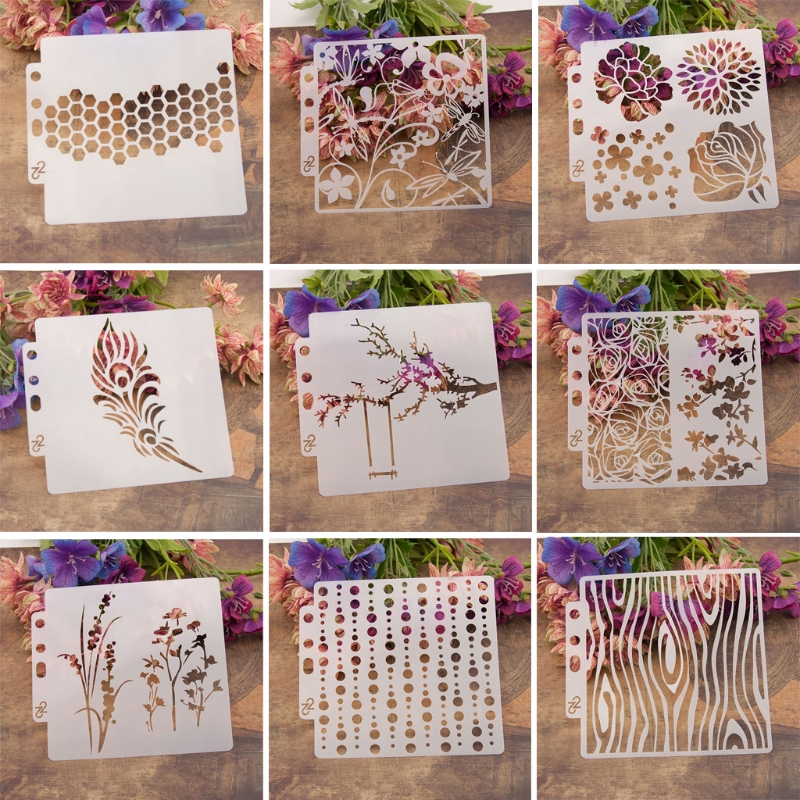 Bộ 9 Khuôn Tô Airbrush Làm Từ Kim Loại Tạo Nền Cho Trang Trí Scrapbook
