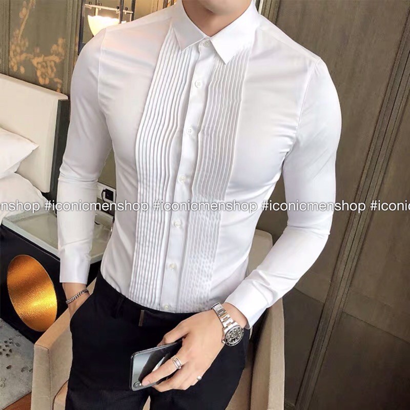 Sơ mi trắng xếp ly cao cấp không nhăn không xù