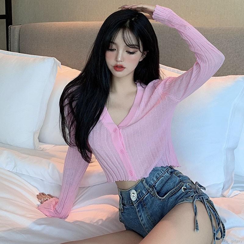 Áo Khoác Cardigan Tay Dài Chống Nắng Màu Sắc Trơn Phong Cách Hàn Quốc Thời Trang Mùa Hè Cho Nữ