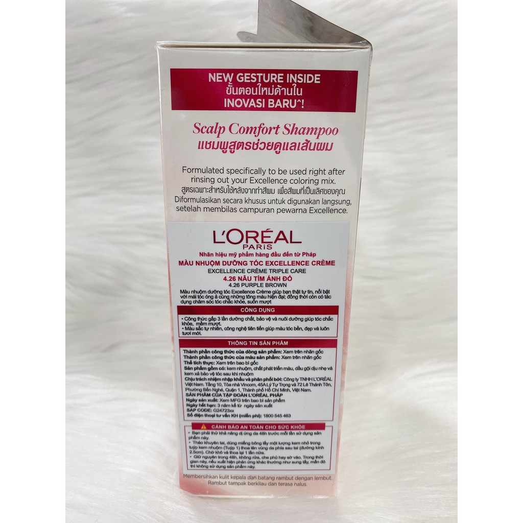 Thuốc nhuộm tóc Loreal Exc Creme #4.26 Nâu tím ánh đỏ 172ml