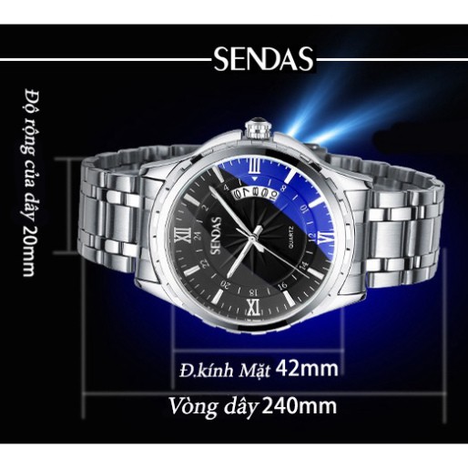 Đồng Hồ Nam SENDAS Cao Cấp Chống Nước Chống Xước Kim Dạ Qang , Kiểu Dáng Trẻ Trung Sang Trọng - Bảo Hành 12 Tháng