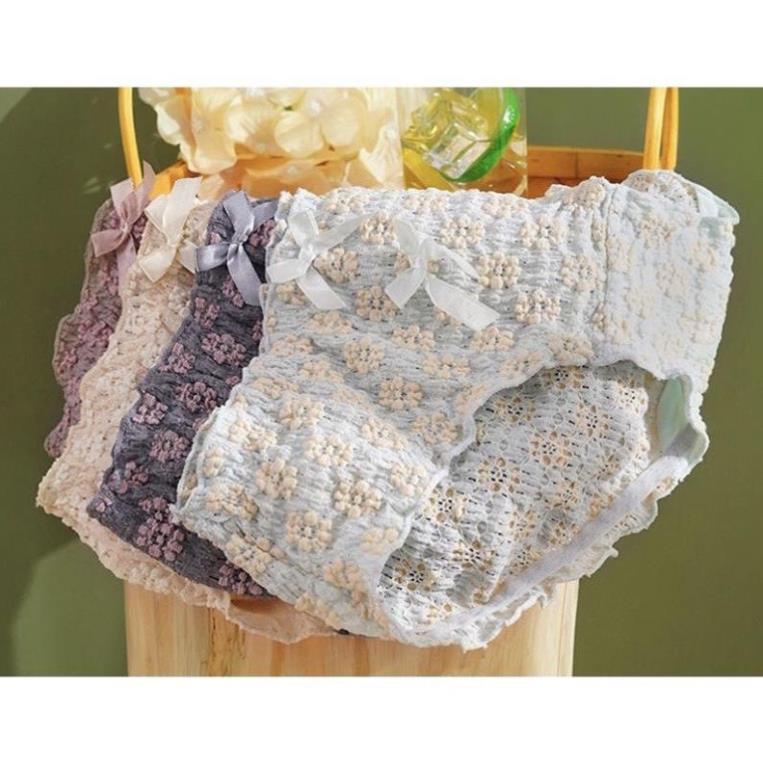 Quần Lót Cotton Thun Tăm Hoa Nổi Co Giãn 3D 538