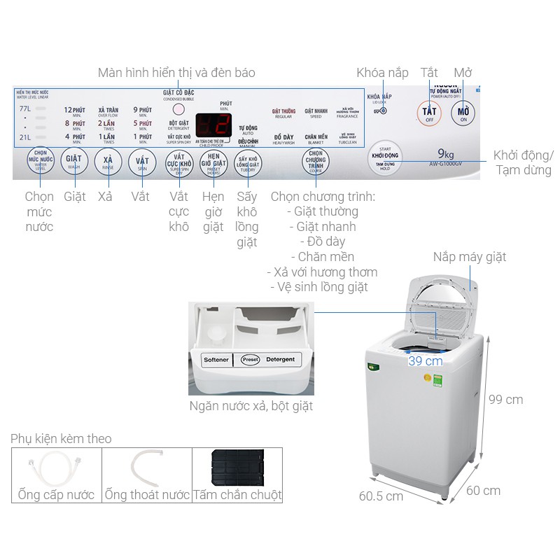 Máy giặt Toshiba 9kg AW-G1000GV WG