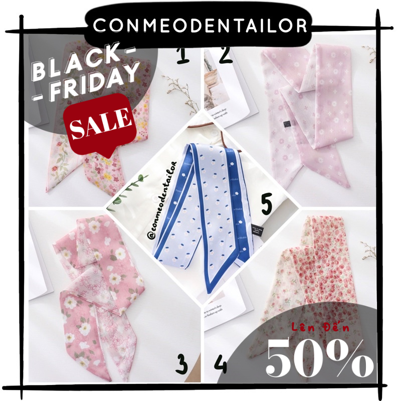 Khăn lụa quấn túi Turban cột tóc CONMEODENTAILOR Hoa nhí