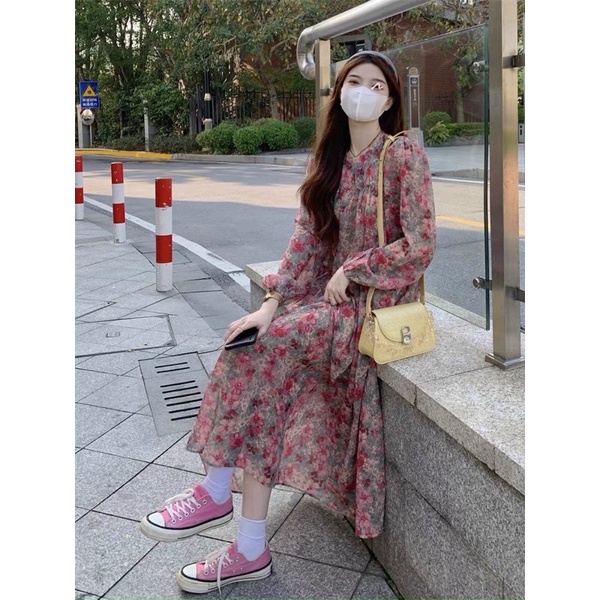 VÁY VOAN TƠ HOA DÀI TAY | DuongHuong Clothes