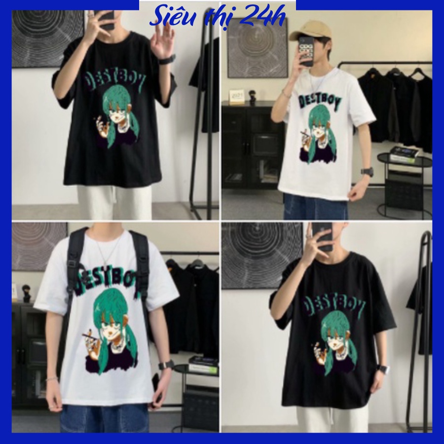 Áo thun nam nữ form rộng tay lỡ, áo phông unisex Siêu thị 24 giờ, chất liệu vải mềm mát, co giãn in chữ Desboy