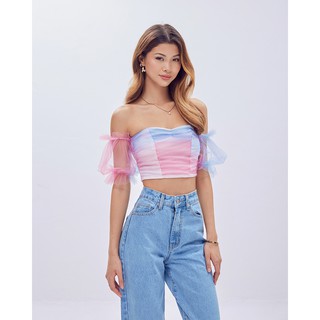Áo croptop SheByShj tay phồng màu hồng xanh dương - Alice Top