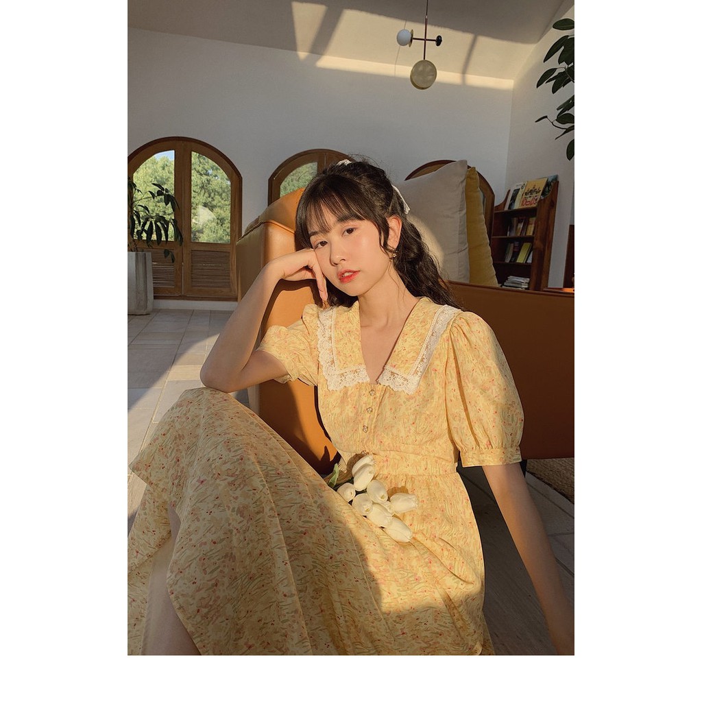 Summer new yellow floral chiffon ladies dress | BigBuy360 - bigbuy360.vn
