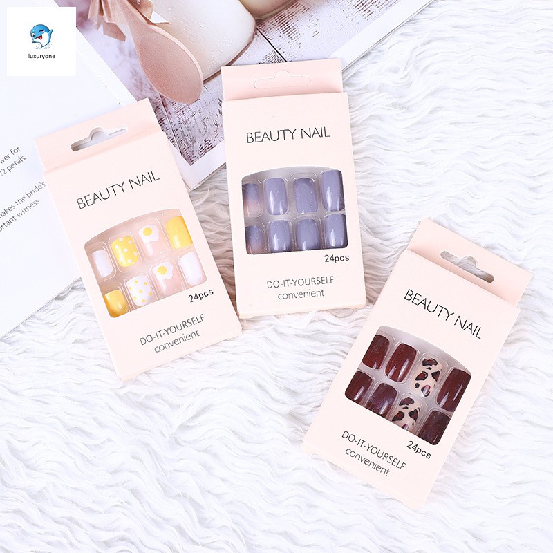[Hàng mới về] Set 24 móng tay giả nhiều họa tiết thời trang mới